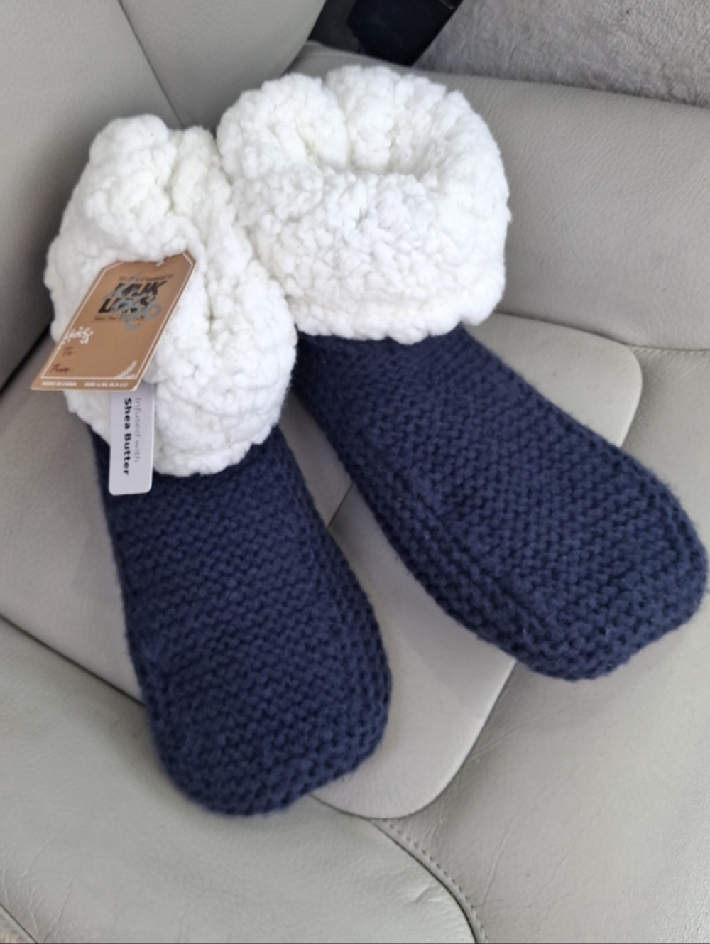 🆕MUK LUKS | SHEA INFUSED Sherpa Navy Knit Slipper Size Womens L-XL 8.5-11